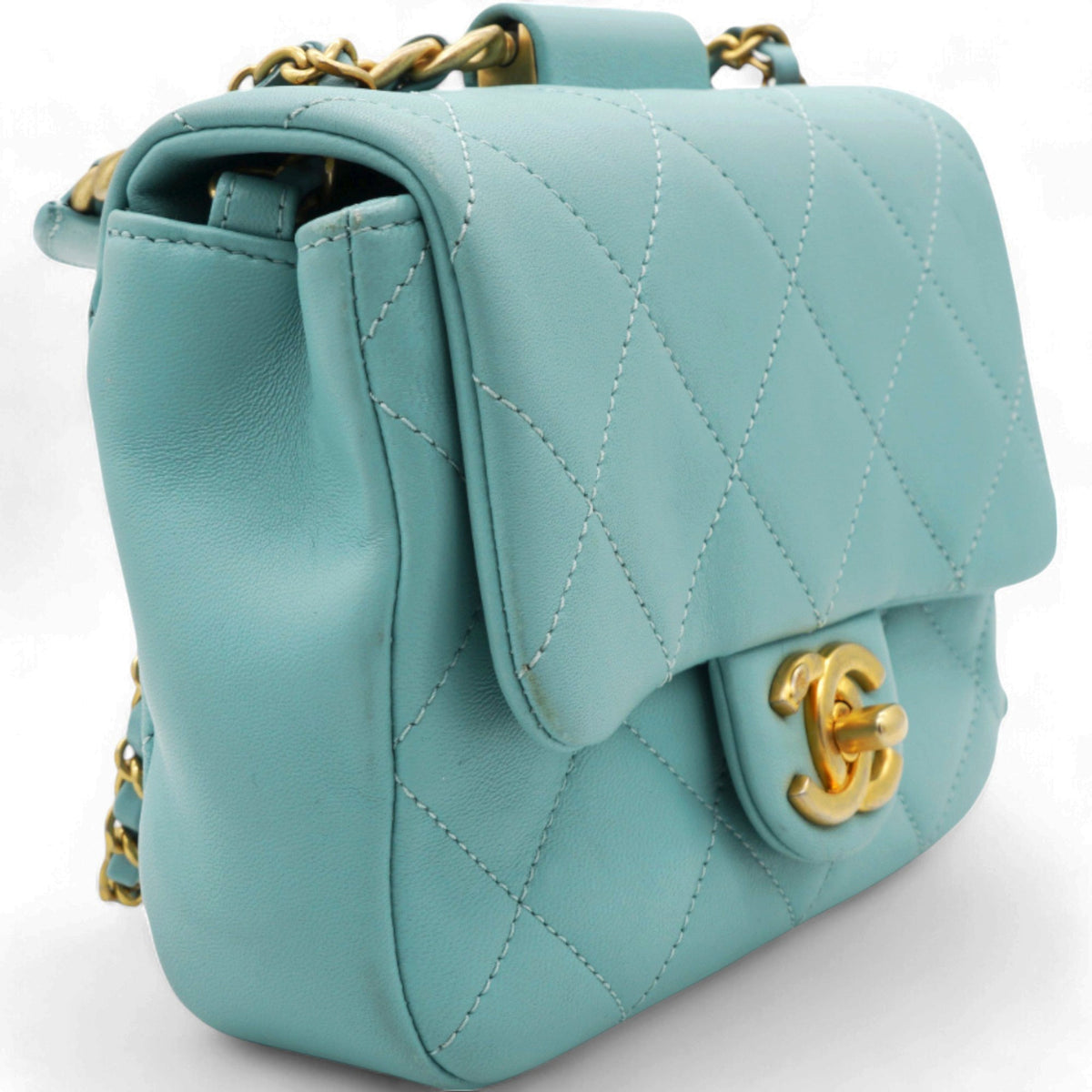 Chanel Pale Blue Quilted Lambskin In The Loop Top Handle Mini Flap Bag