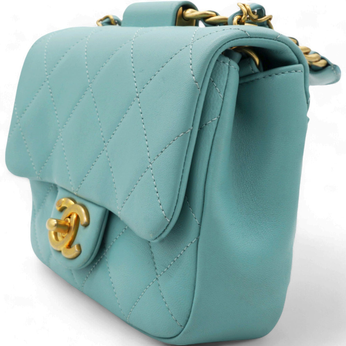 Chanel Pale Blue Quilted Lambskin In The Loop Top Handle Mini Flap Bag