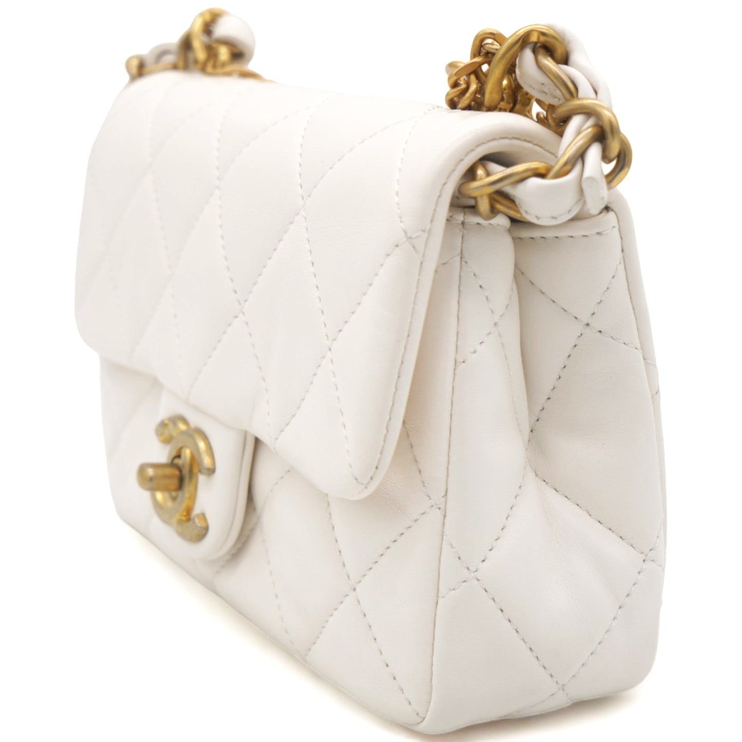 Chanel White Mini Quilted Single Flap Bag Shoulder Bag 23s