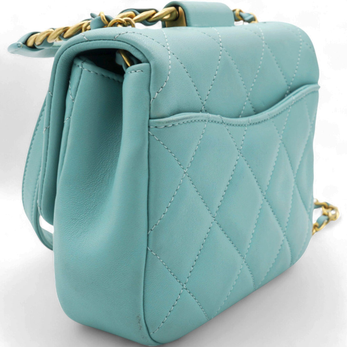 Chanel Pale Blue Quilted Lambskin In The Loop Top Handle Mini Flap Bag