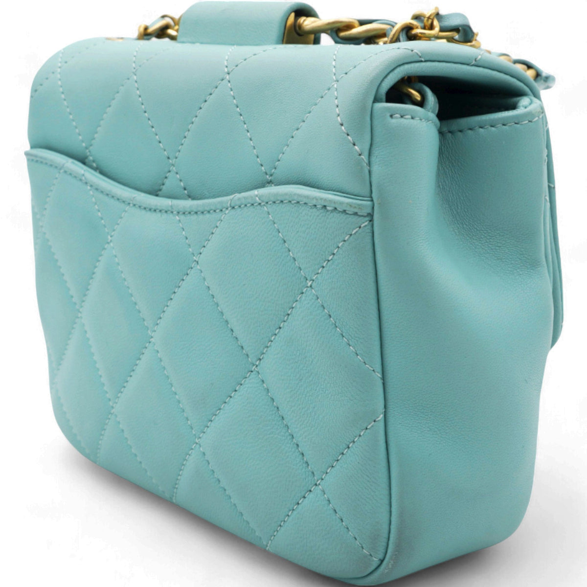 Chanel Pale Blue Quilted Lambskin In The Loop Top Handle Mini Flap Bag