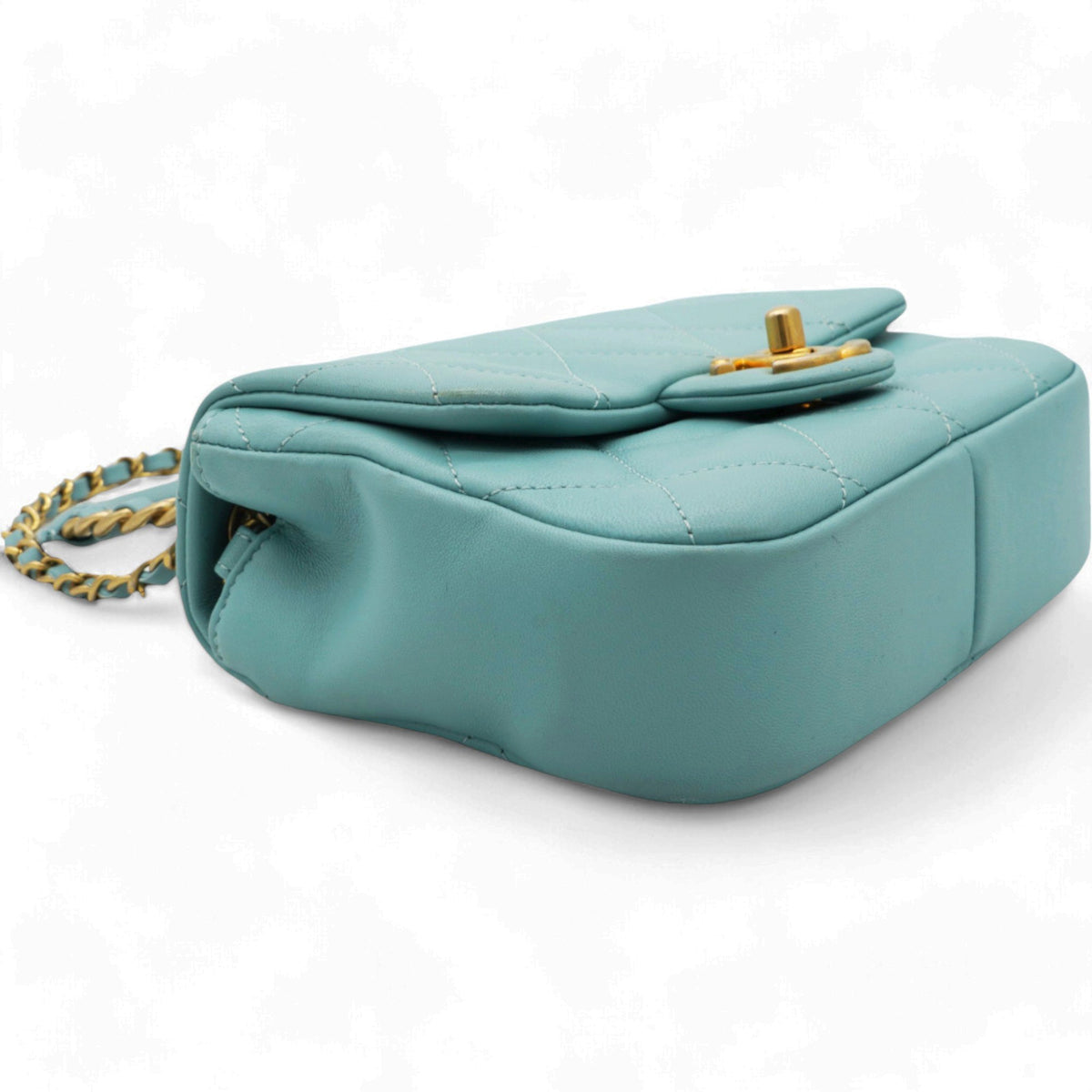 Chanel Pale Blue Quilted Lambskin In The Loop Top Handle Mini Flap Bag