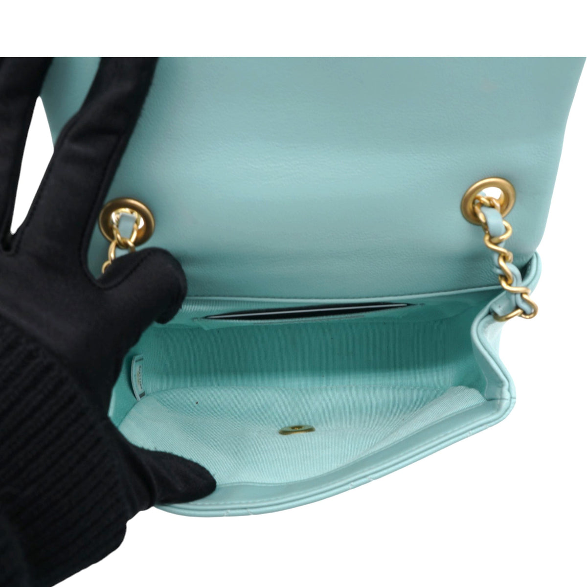 Chanel Pale Blue Quilted Lambskin In The Loop Top Handle Mini Flap Bag