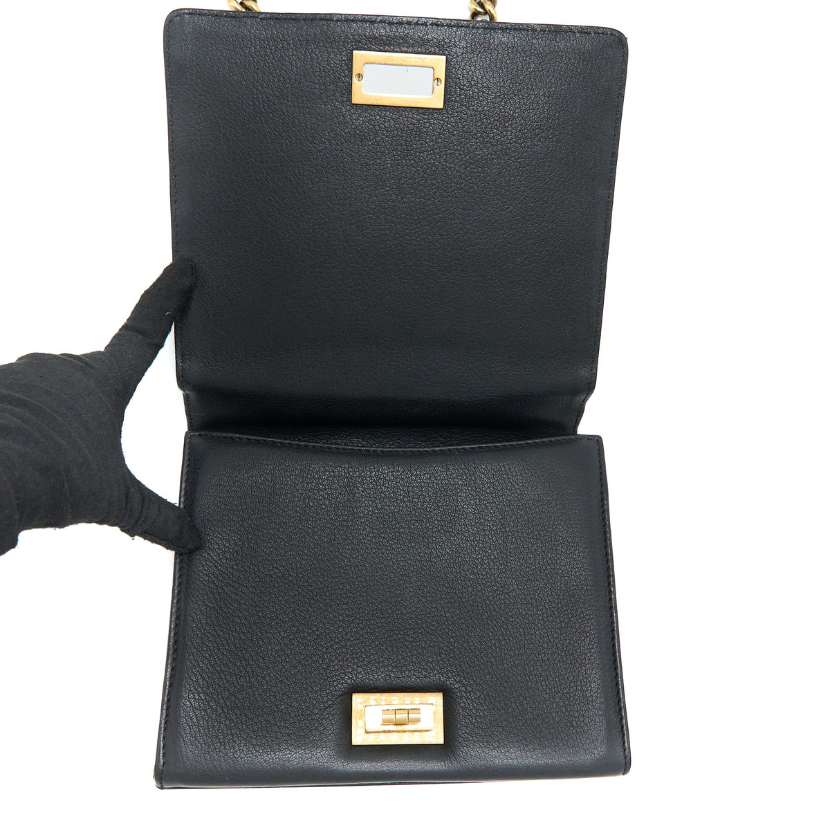 Chanel Rita Top Handle Flap Bag Grained Goatskin Black Brushed GHW