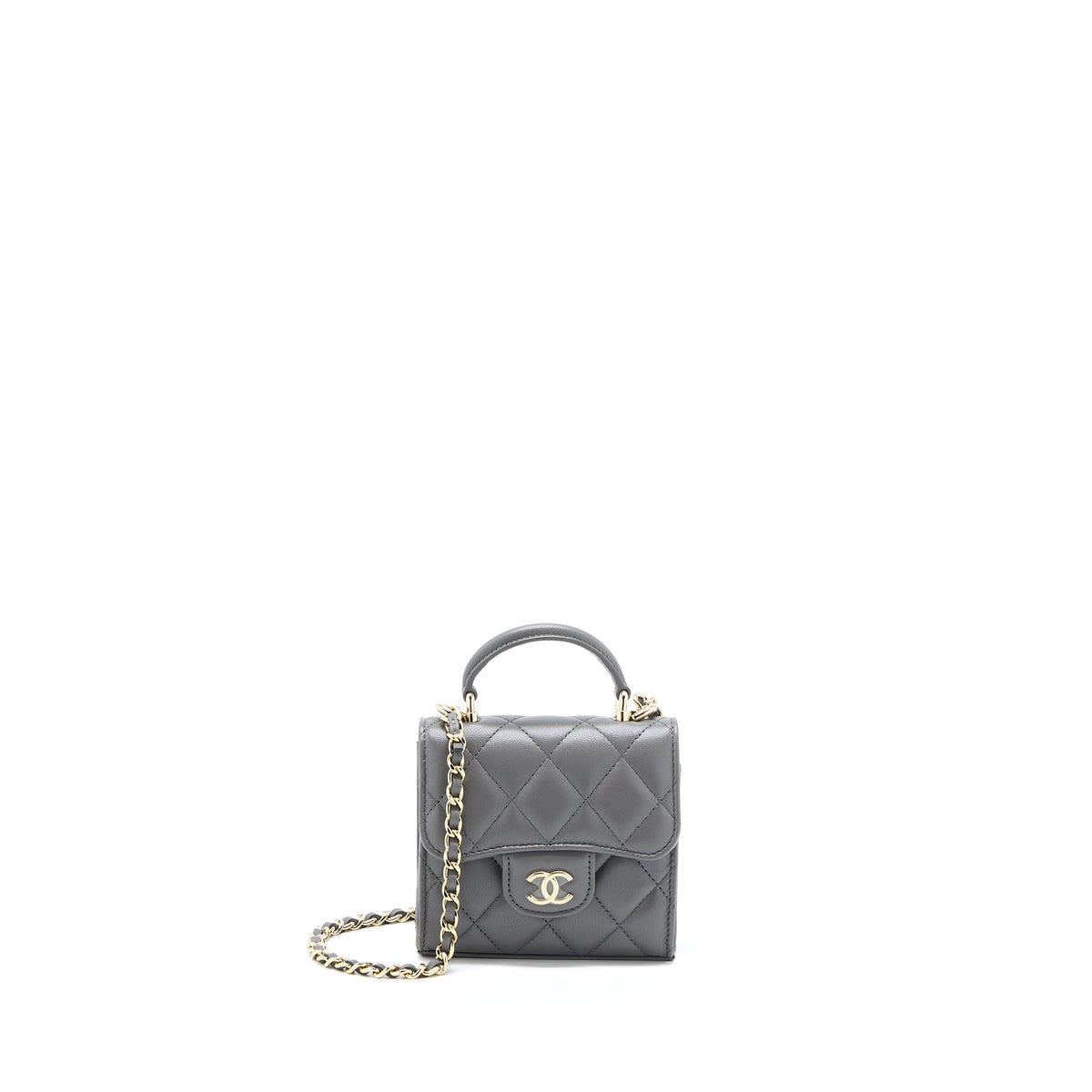 Chanel Mini Top Handle Flap Bag Lambskin Dark Grey LGHW