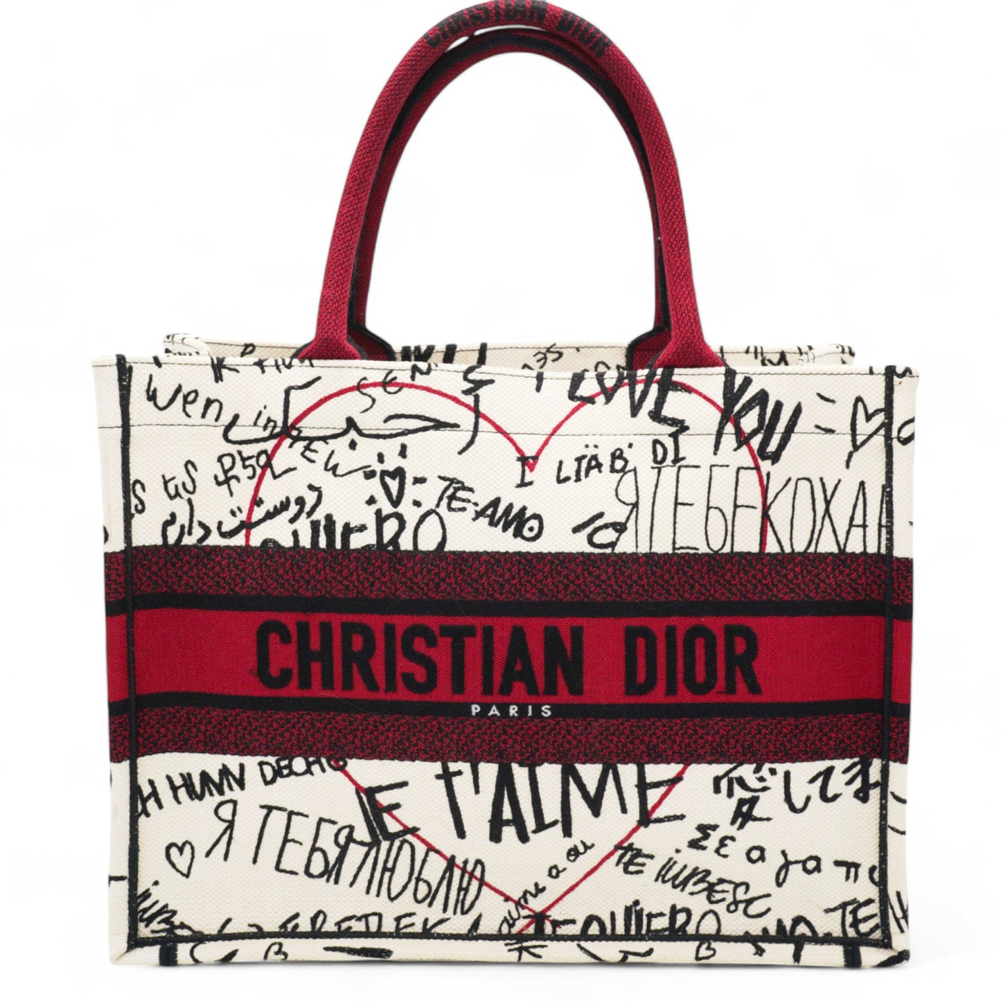 Dior Canvas Embroidered Medium Dioramour Graffiti Book Tote Latte Multicolor