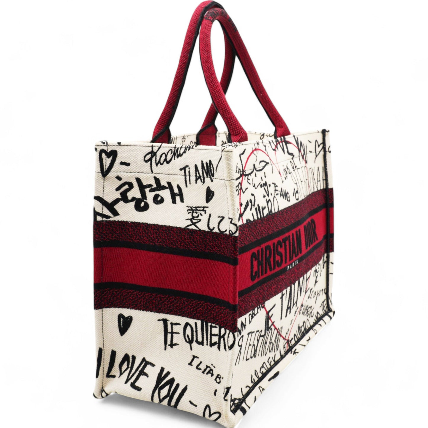 Dior Canvas Embroidered Medium Dioramour Graffiti Book Tote Latte Multicolor