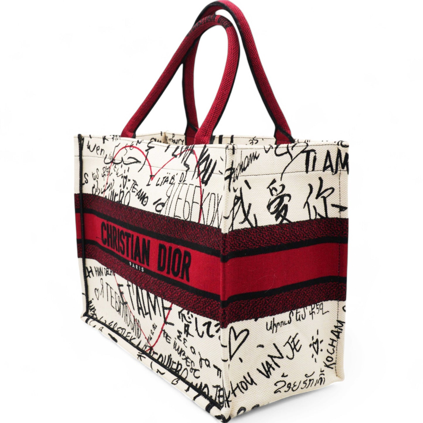 Dior Canvas Embroidered Medium Dioramour Graffiti Book Tote Latte Multicolor