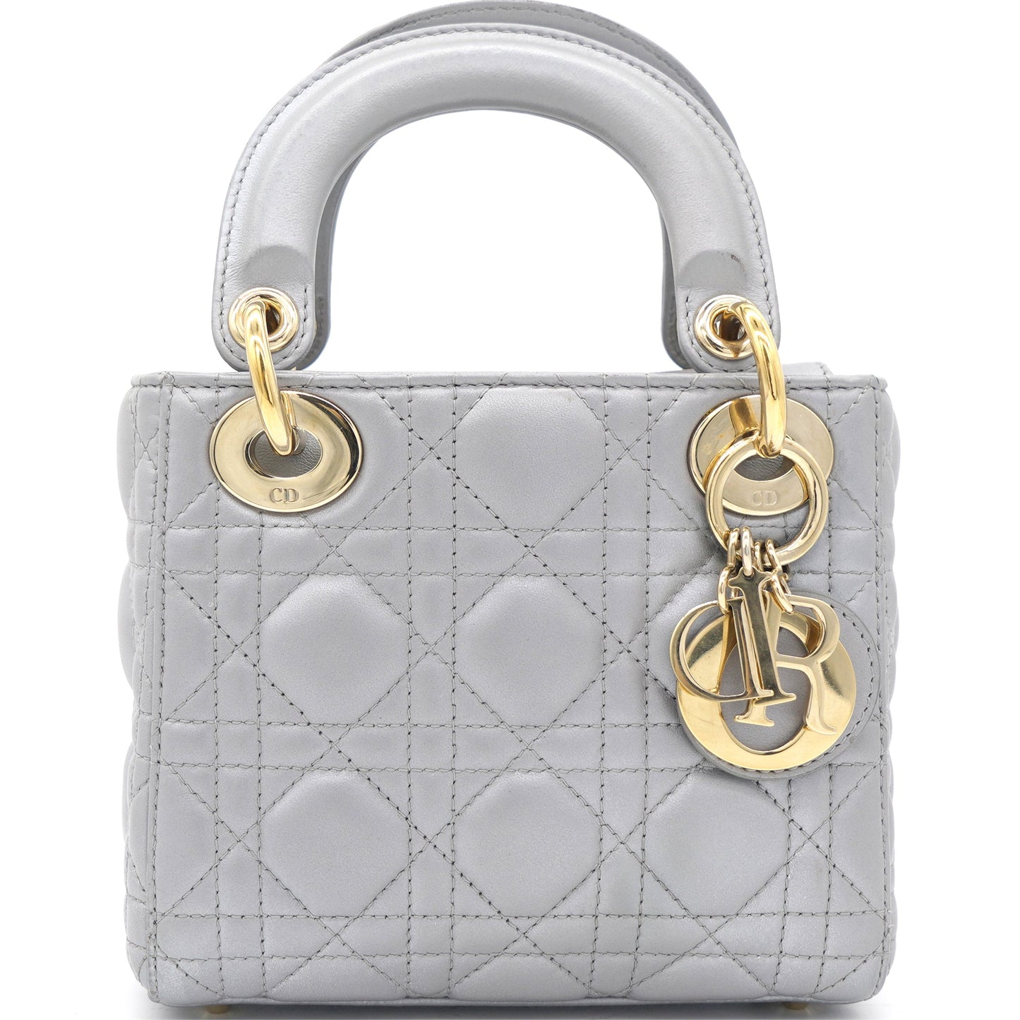 Dior Pearl Grey Cannage Leather Mini Lady Dior Tote