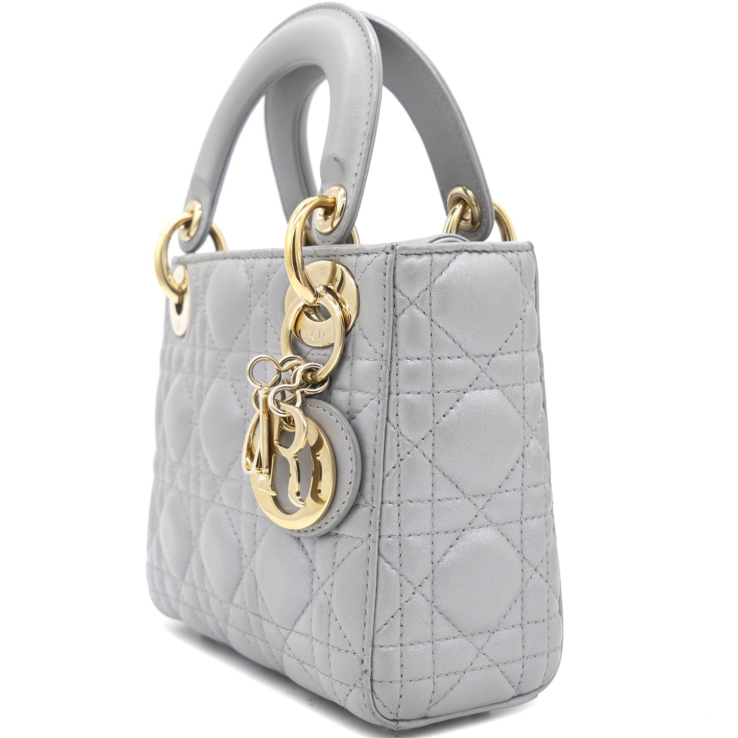 Dior Pearl Grey Cannage Leather Mini Lady Dior Tote