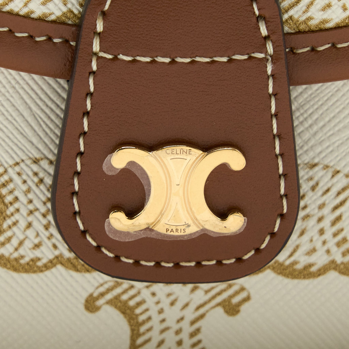Celine Mini Besace Triomphe Canvas/Calfskin White GHW