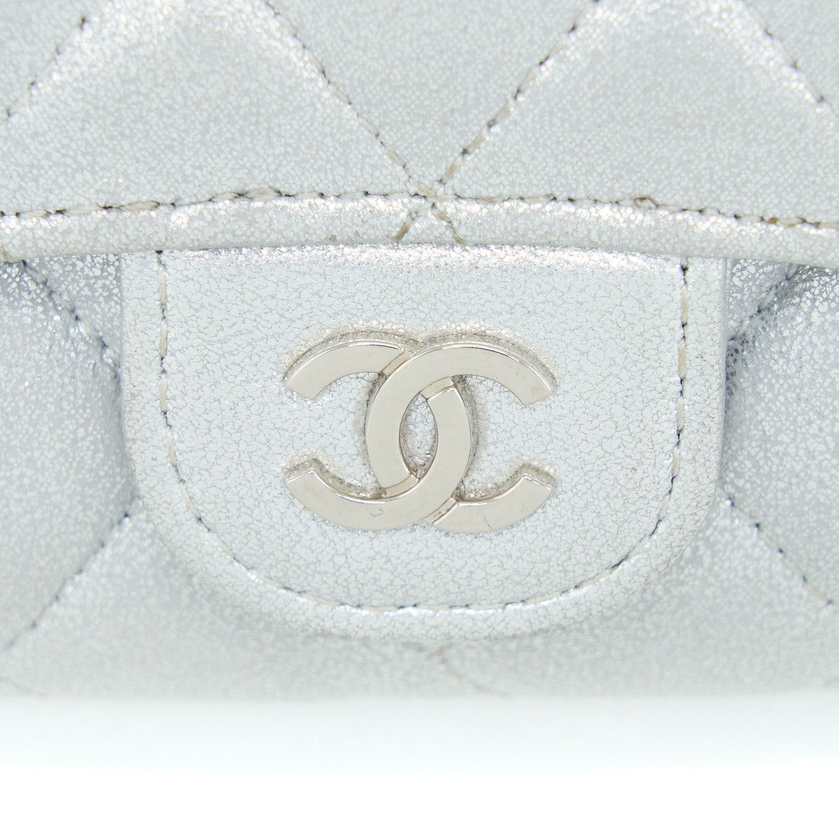 Chanel Quilted Classic Flap  Holder Lambskin Silver SHW