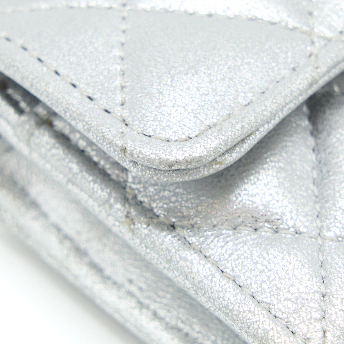 Chanel Quilted Classic Flap  Holder Lambskin Silver SHW