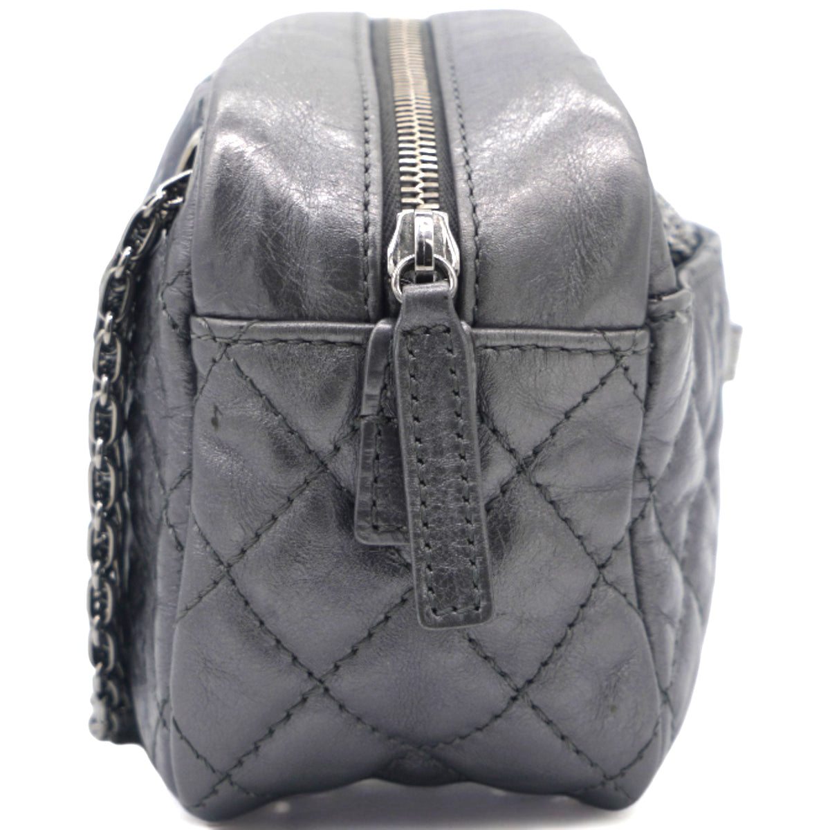 Chanel Metallic Aged Calfskin Quilted Small Reissue Camera Case Dark Silver