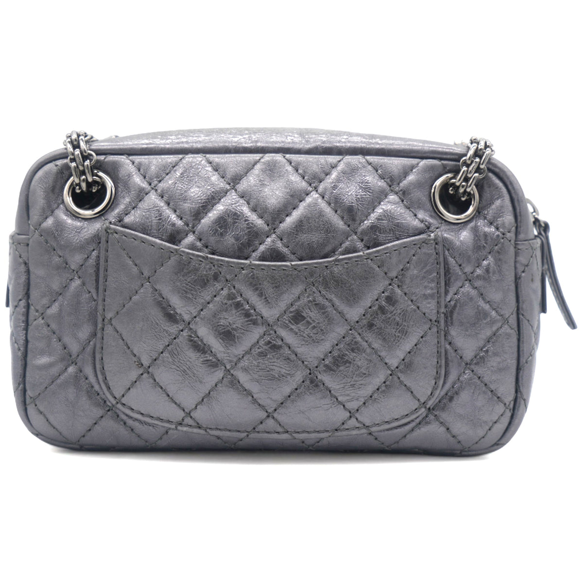 Chanel Metallic Aged Calfskin Quilted Small Reissue Camera Case Dark Silver