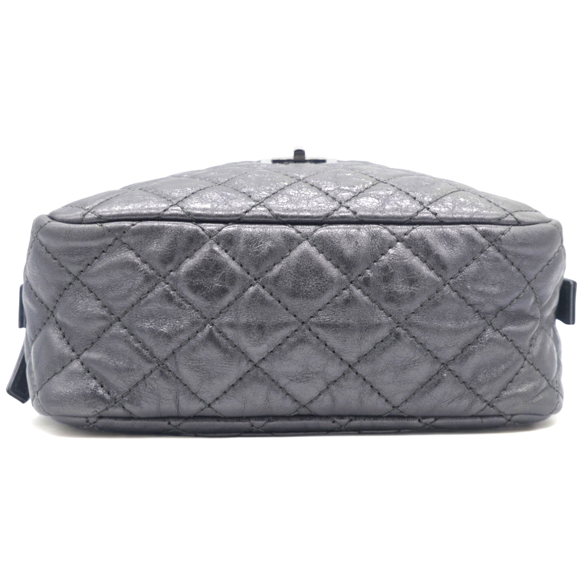 Chanel Metallic Aged Calfskin Quilted Small Reissue Camera Case Dark Silver