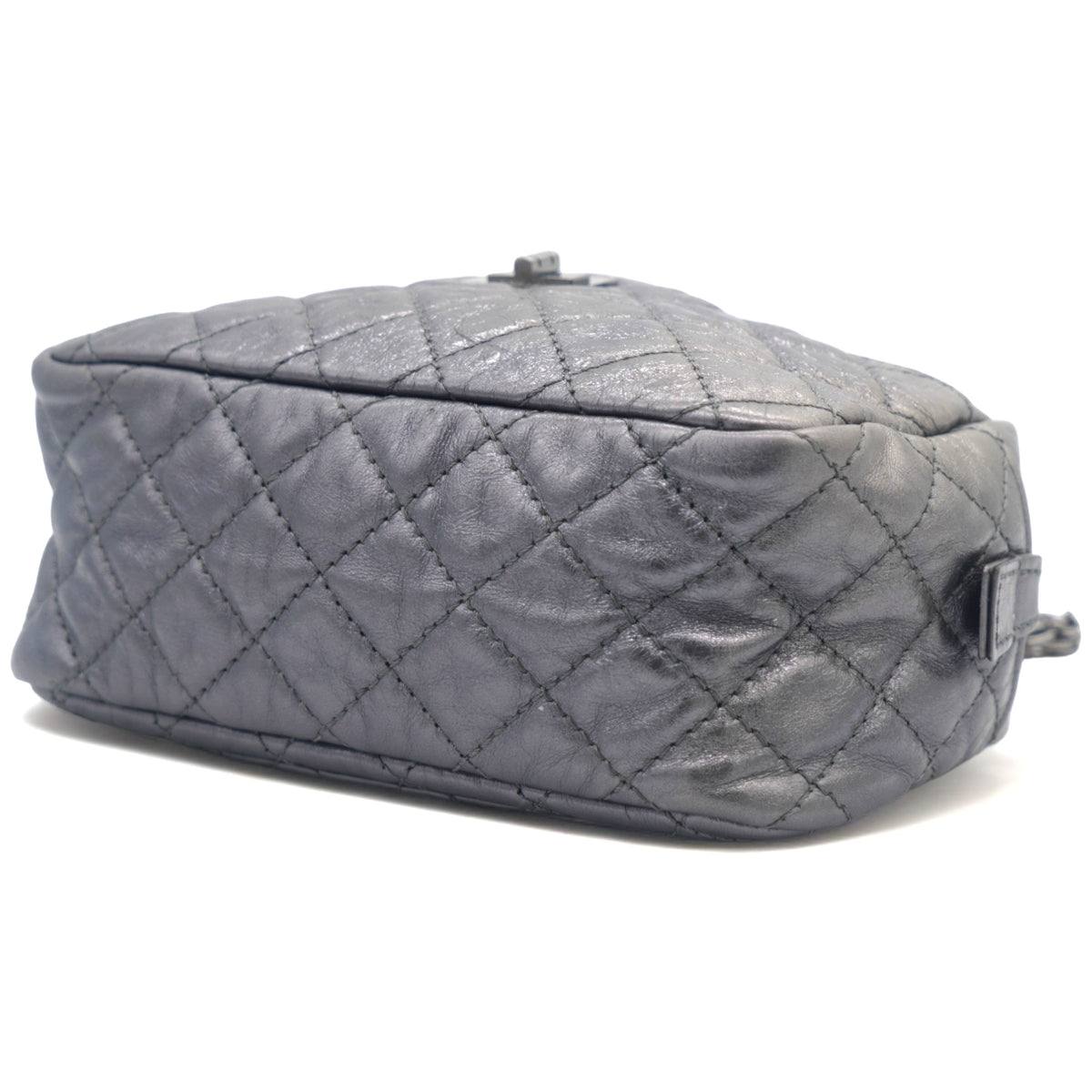 Chanel Metallic Aged Calfskin Quilted Small Reissue Camera Case Dark Silver