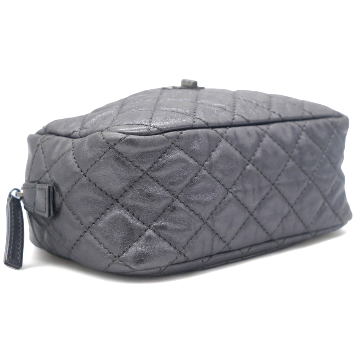Chanel Metallic Aged Calfskin Quilted Small Reissue Camera Case Dark Silver