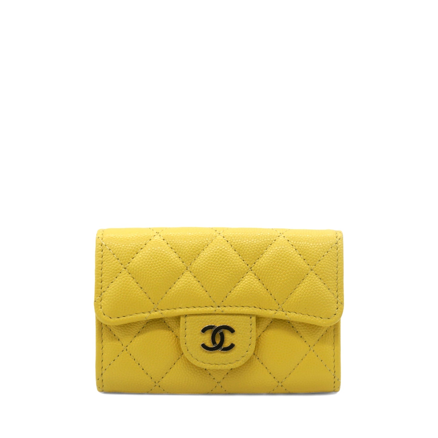 Chanel Caviar Quilted Classic 4 Key Holder Wallet Yellow