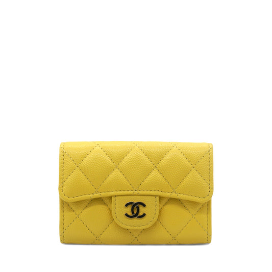 Chanel Caviar Quilted Classic 4 Key Holder Wallet Yellow