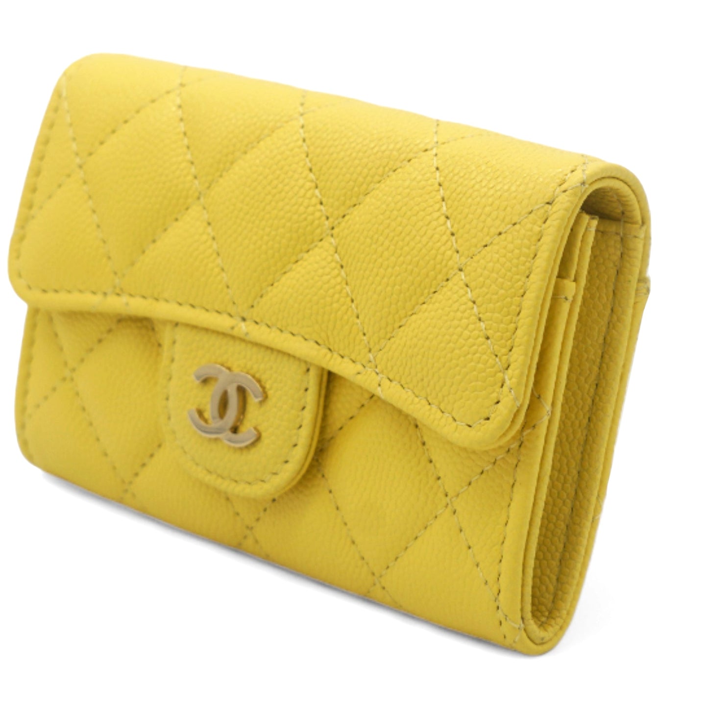 Chanel Caviar Quilted Classic 4 Key Holder Wallet Yellow