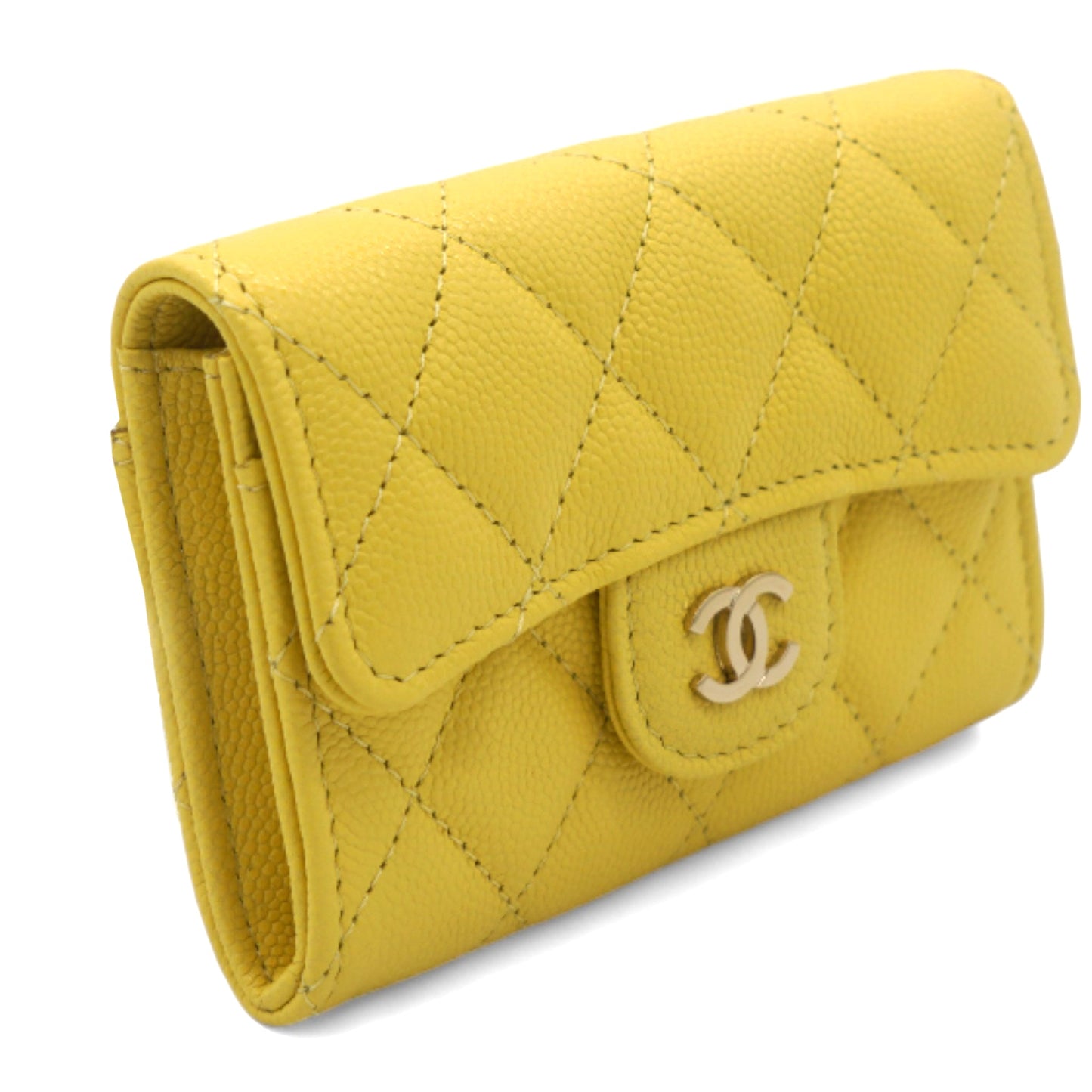 Chanel Caviar Quilted Classic 4 Key Holder Wallet Yellow