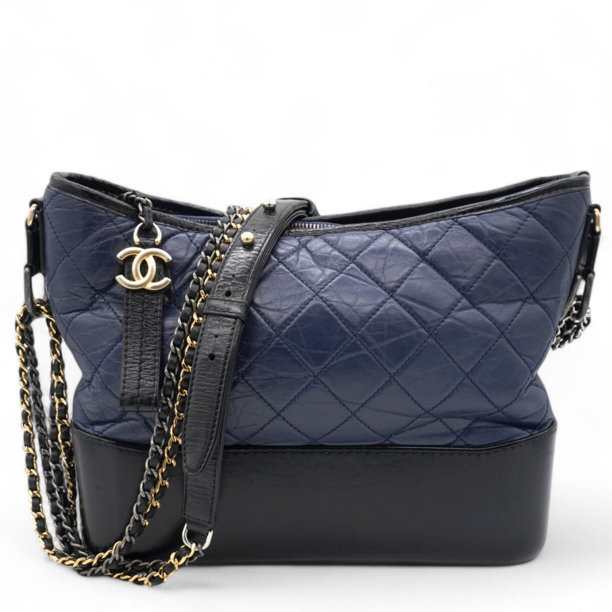 Chanel Navy/Black Aged Calfskin Quilted Medium Gabrielle Hobo