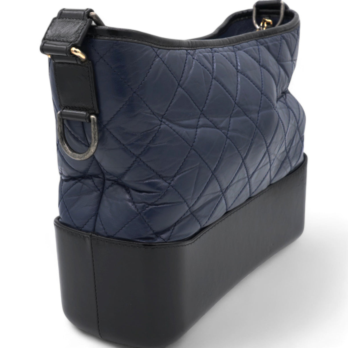 Chanel Navy/Black Aged Calfskin Quilted Medium Gabrielle Hobo