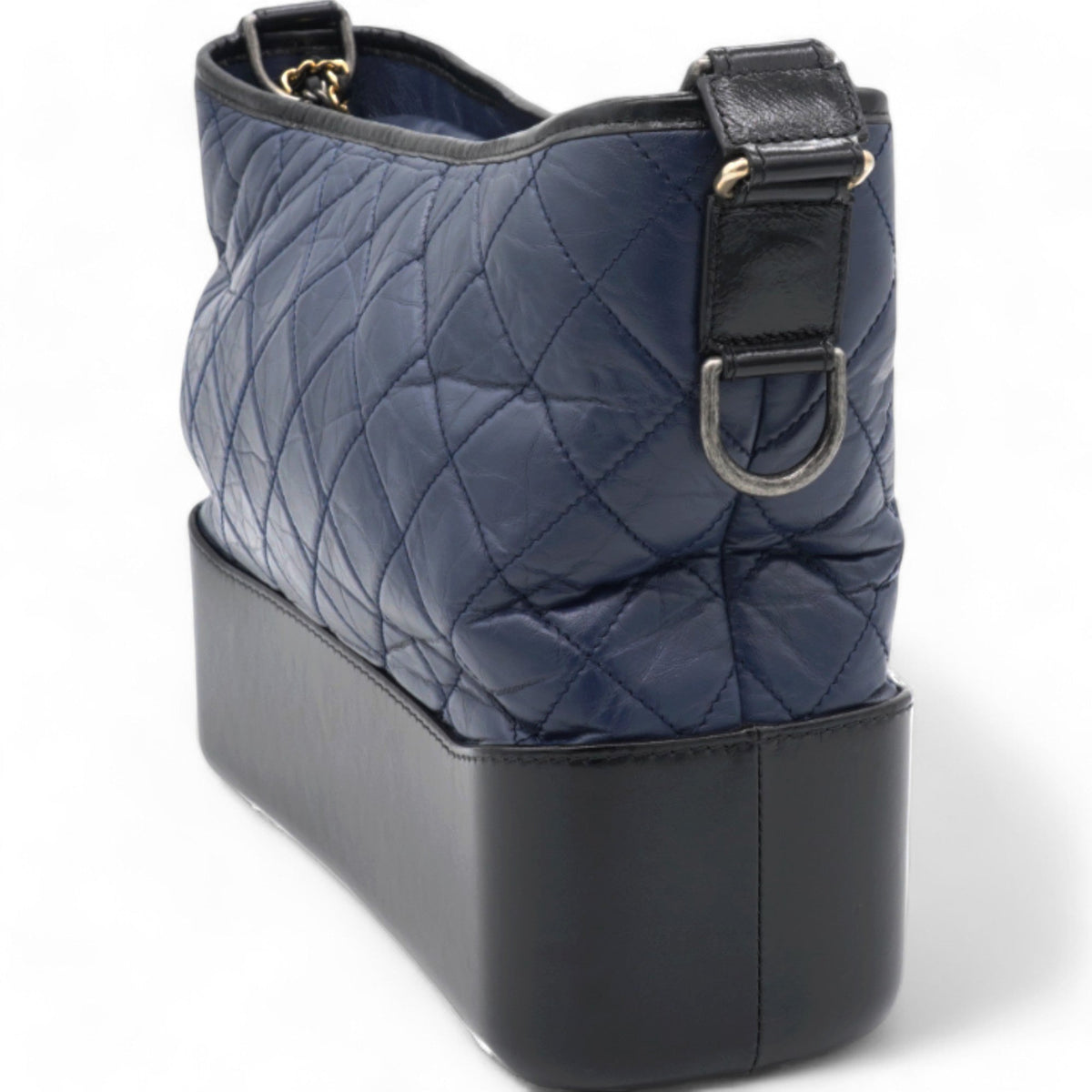 Chanel Navy/Black Aged Calfskin Quilted Medium Gabrielle Hobo