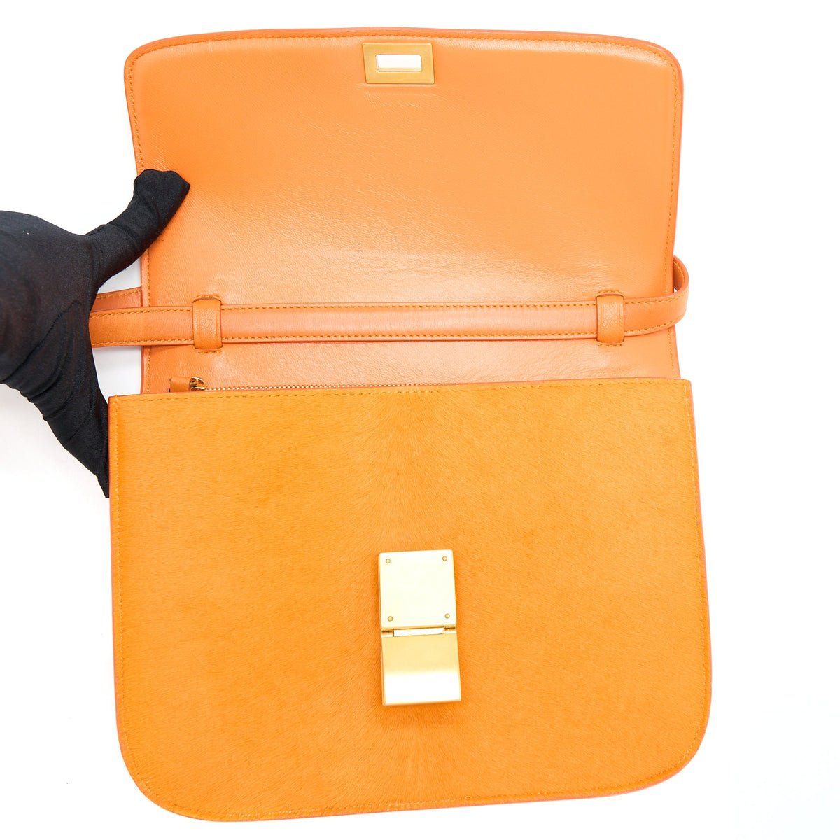 Celine Classic Medium Box Horsehair Orange GHW