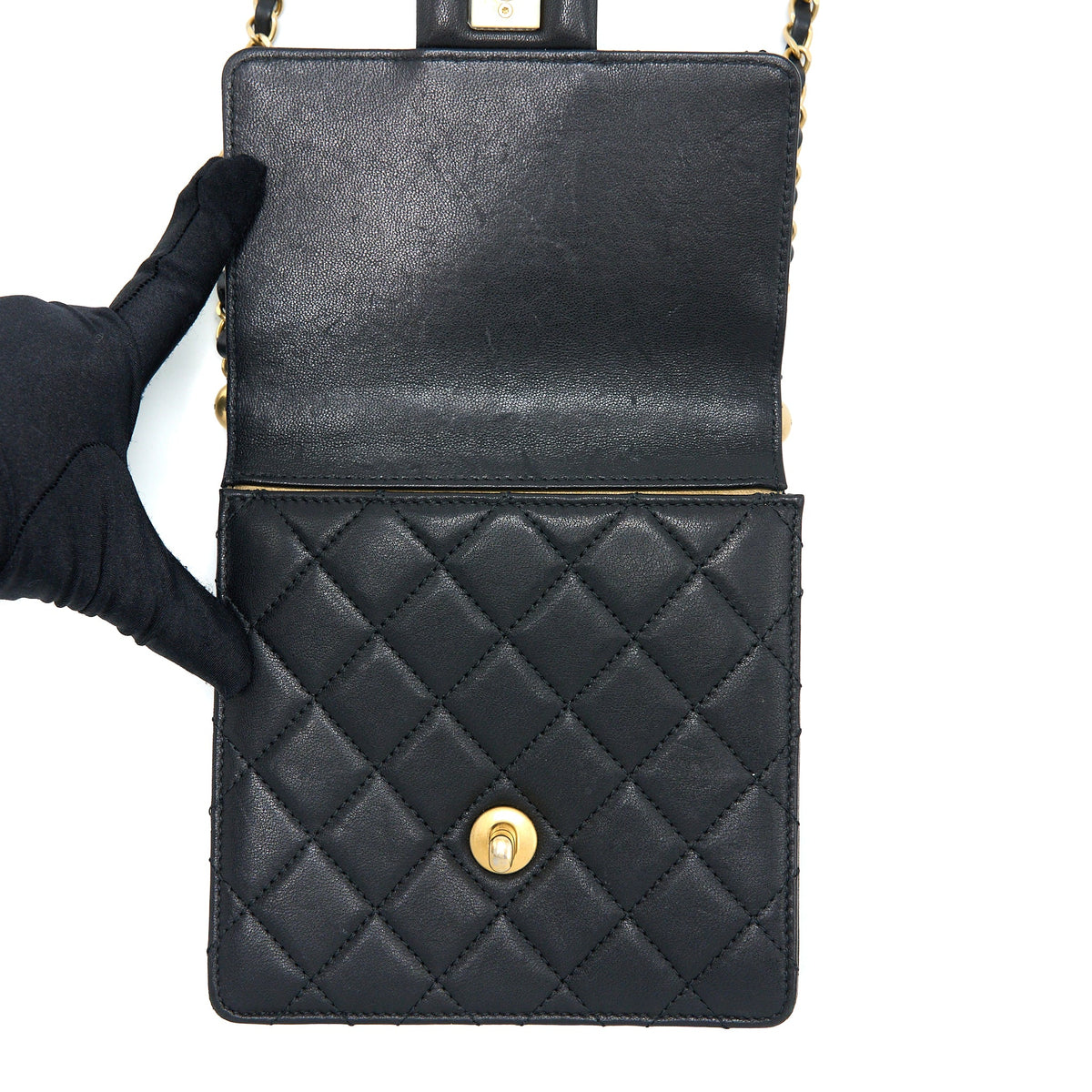 Chanel Vertical Pearl Flap Bag Goatskin Black GHW