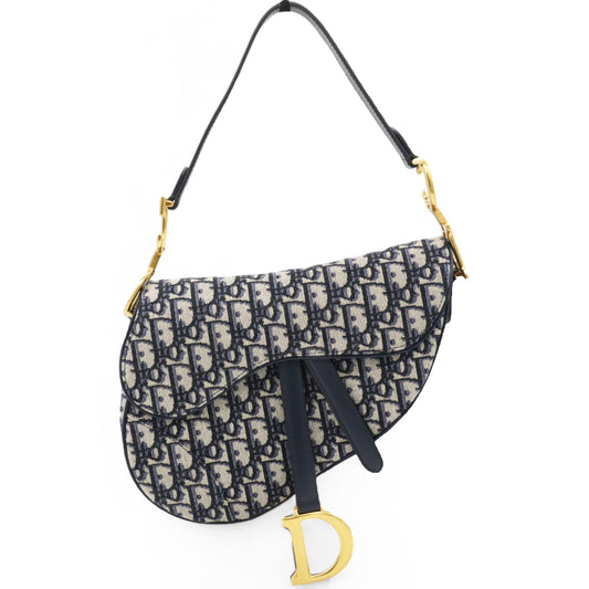 Dior Blue Oblique Jacquard Medium Saddle Bag