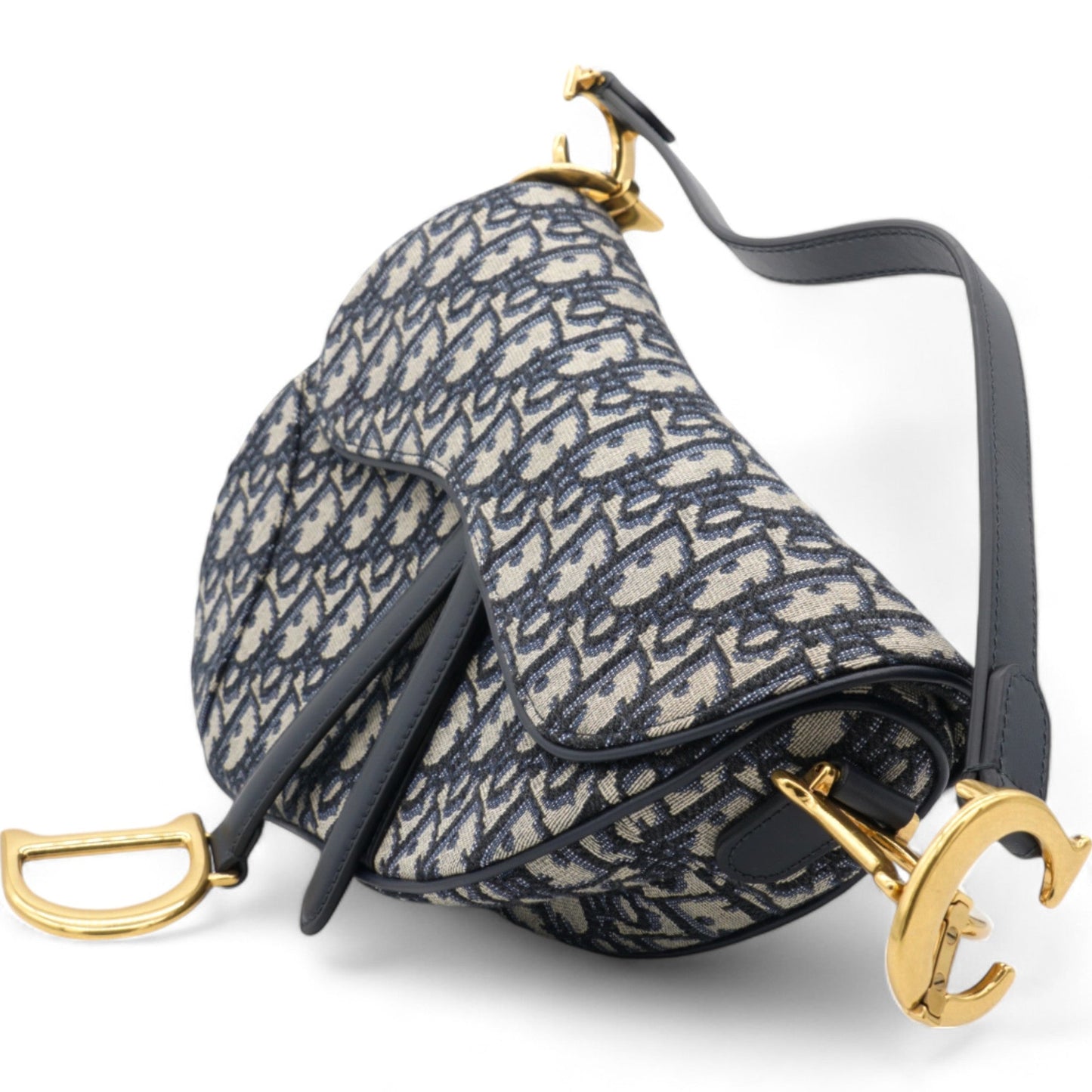 Dior Blue Oblique Jacquard Medium Saddle Bag