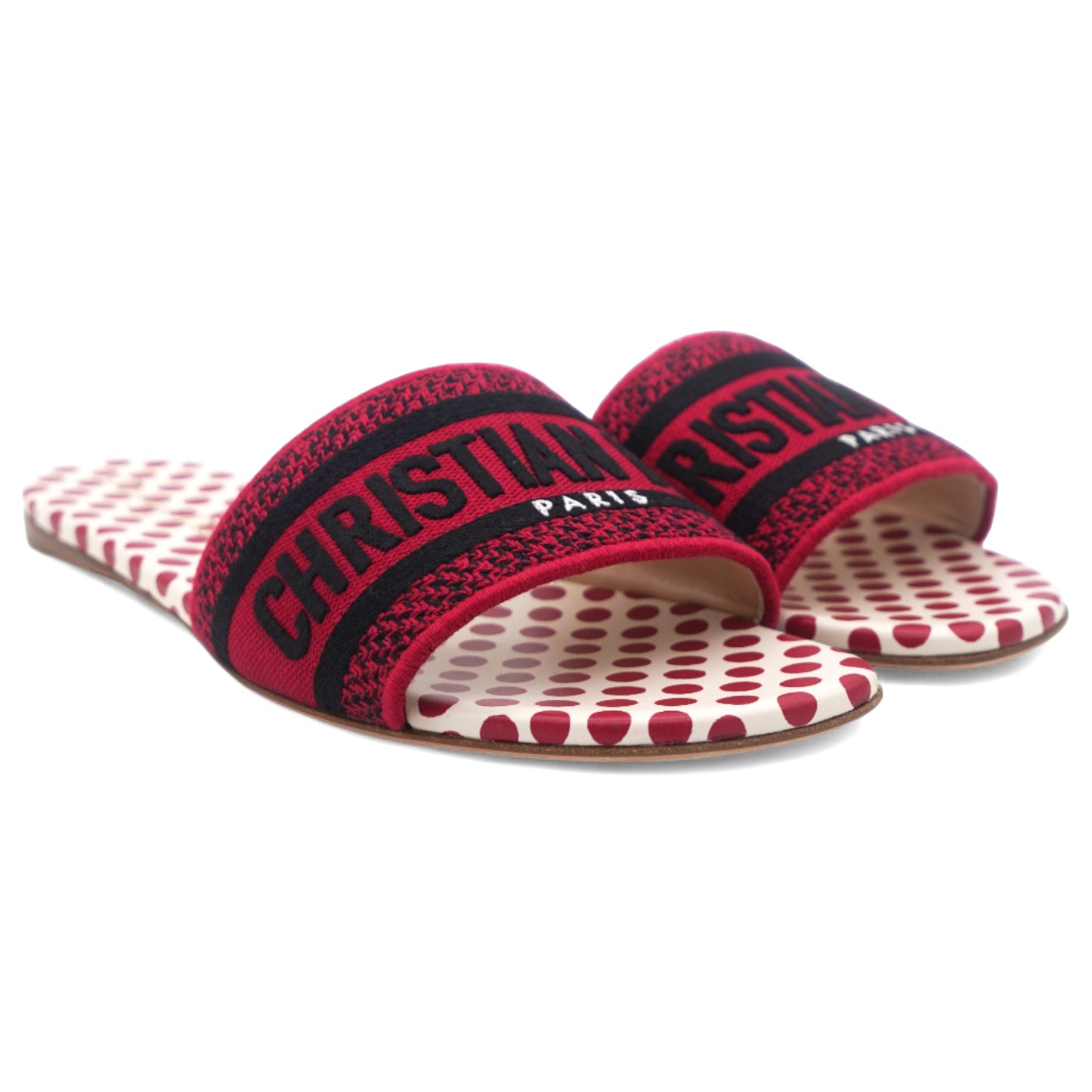 Dior Canvas Embroidered Polka Dot Dway Slides 37.5
