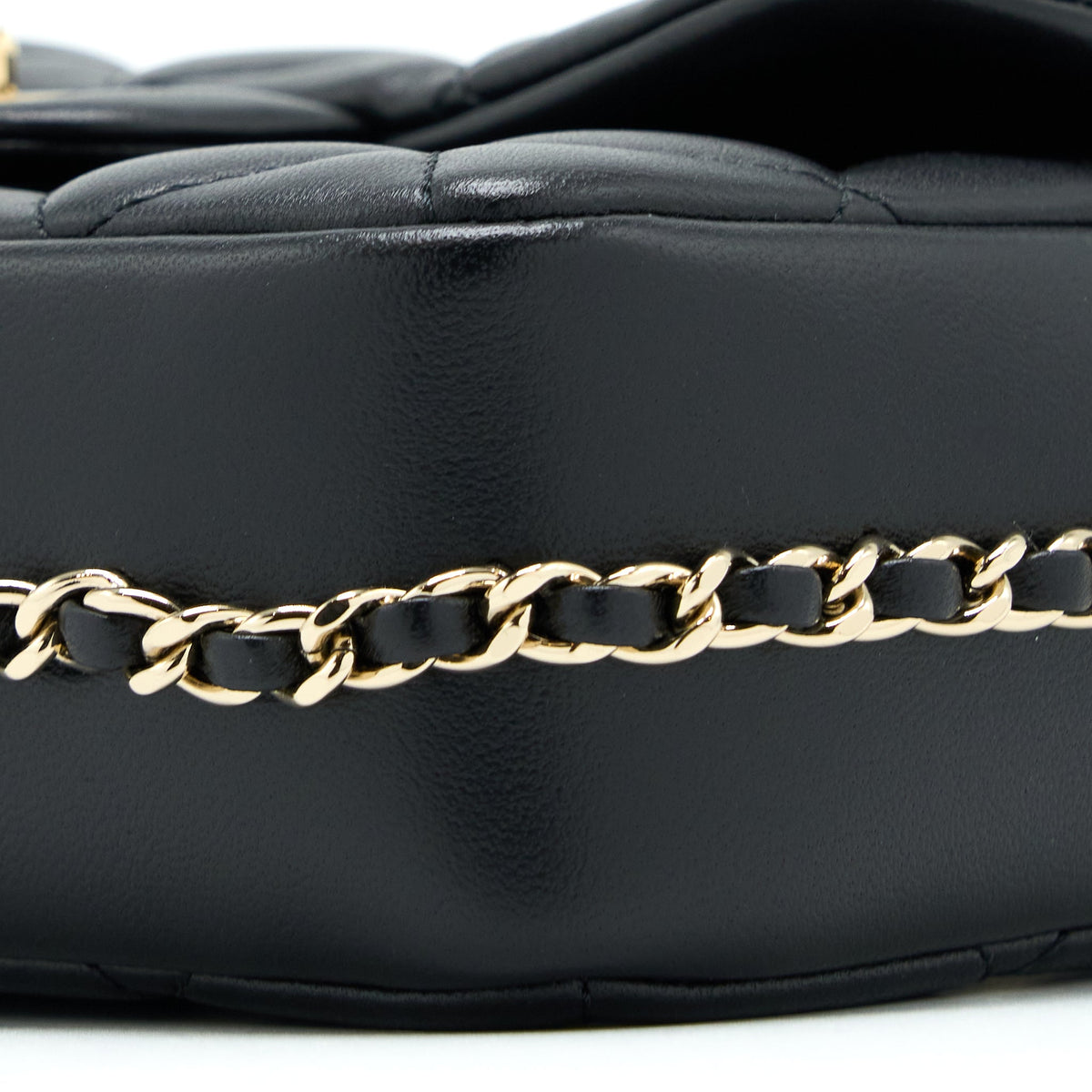 Chanel Small Pearl Logo Strap Flap Bag Lambskin Black LGHW