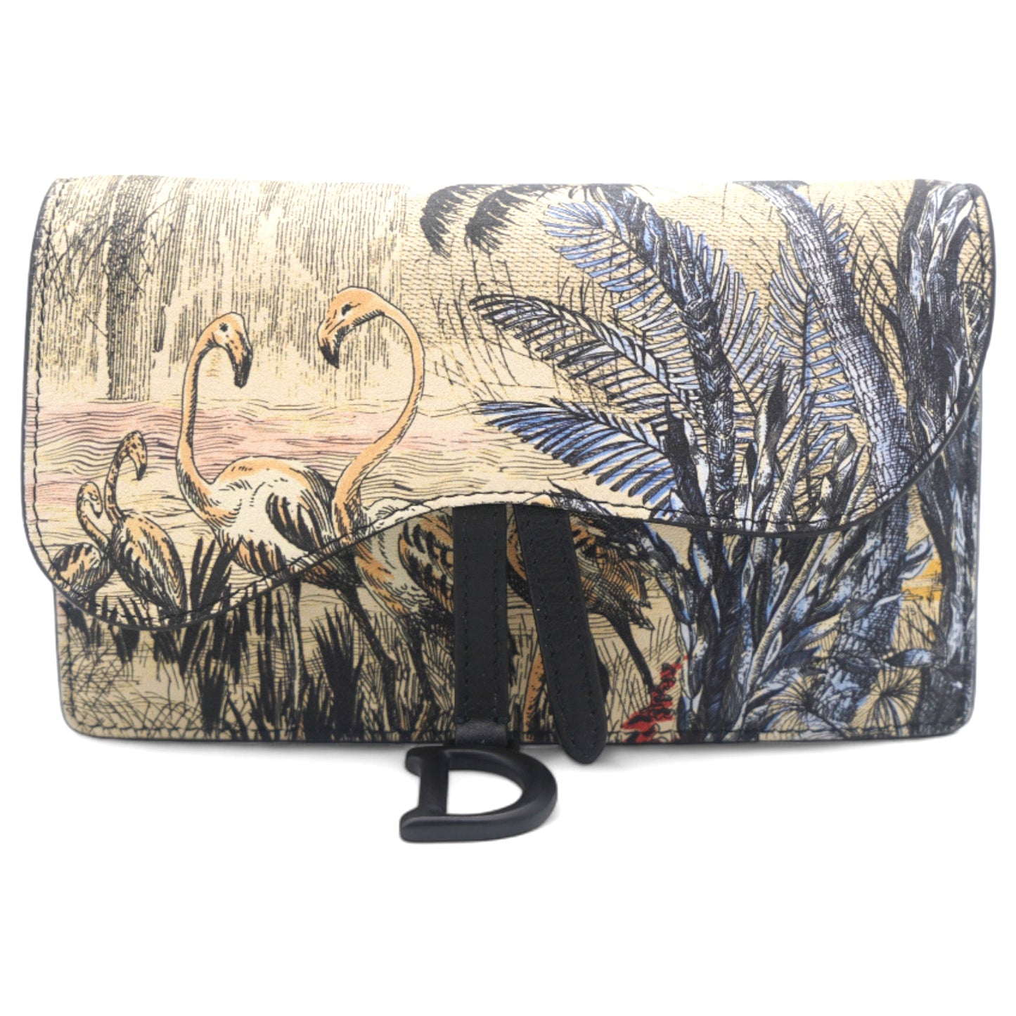 Dior Saddle Belt Pouch Black / Beige Printed Calfskin