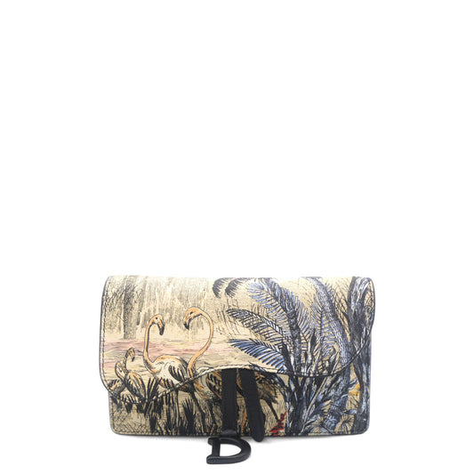 Dior Saddle Belt Pouch Black / Beige Printed Calfskin