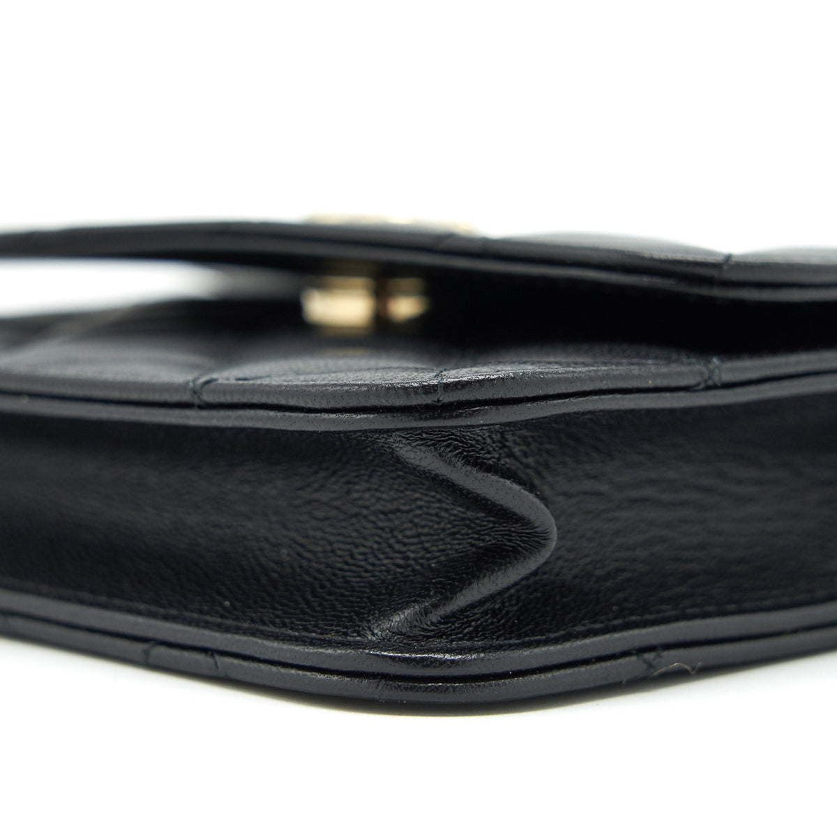 Chanel Mini flap card holder Ribbon Chain Lambskin Black LGHW