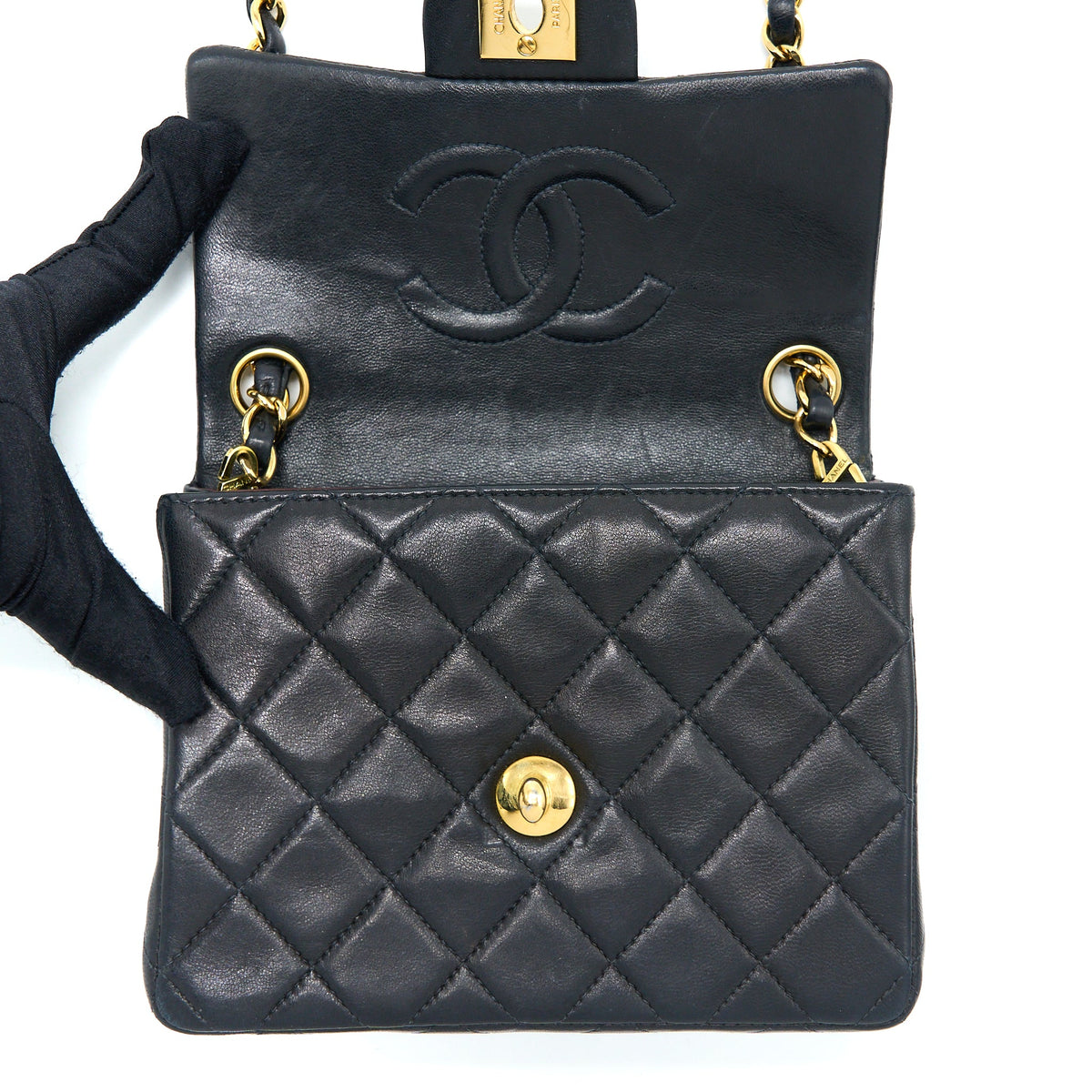 Chanel Vintage Square Flap Bag Lambskin Black GHW