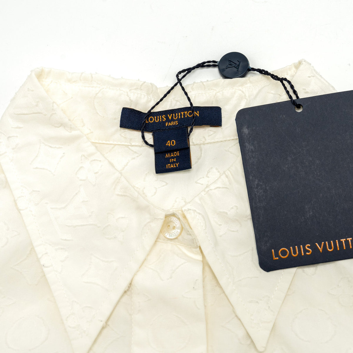 Louis Vuitton Size 40 3D Monogram Long Sleeve Blouse Shirt Cotton White