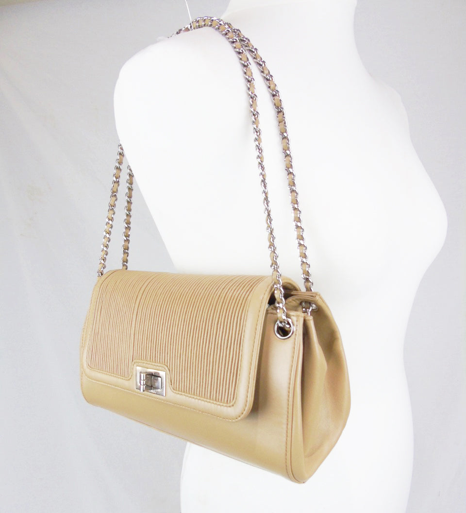 Chanel cream beige pintuck leather flapBag mademoiselle lock