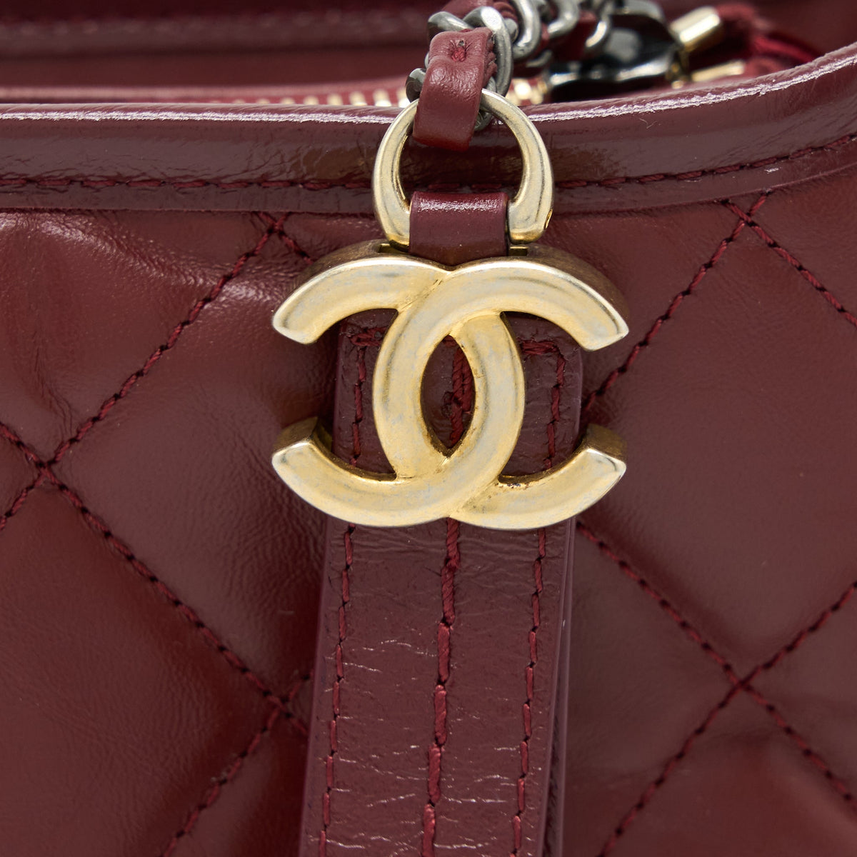 Chanel Small Gabrielle Hobo Bag Calfskin Burgundy Multicolour Hardware