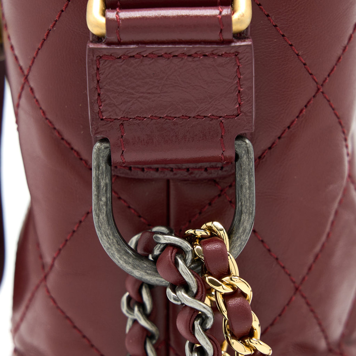 Chanel Small Gabrielle Hobo Bag Calfskin Burgundy Multicolour Hardware