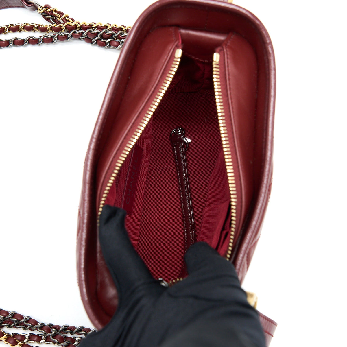 Chanel Small Gabrielle Hobo Bag Calfskin Burgundy Multicolour Hardware