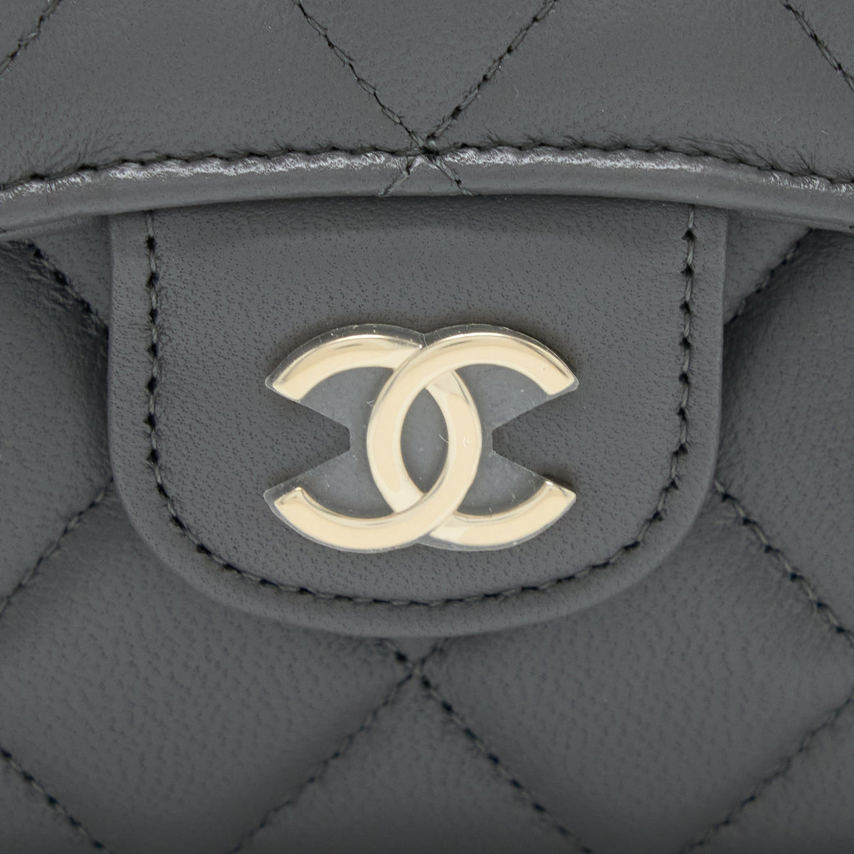 Chanel Mini Top Handle Flap Bag Lambskin Dark Grey LGHW