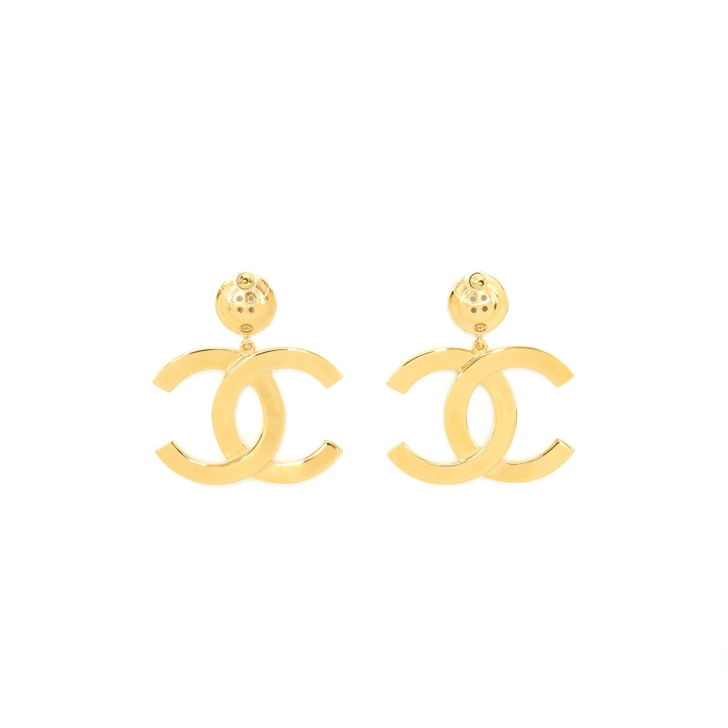 Chanel Giant CC Logo Earrings Gold Tone