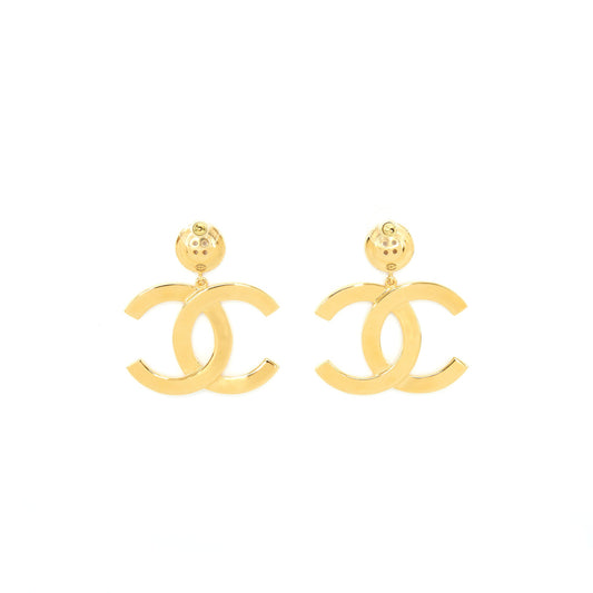 Chanel Giant CC Logo Earrings Gold Tone