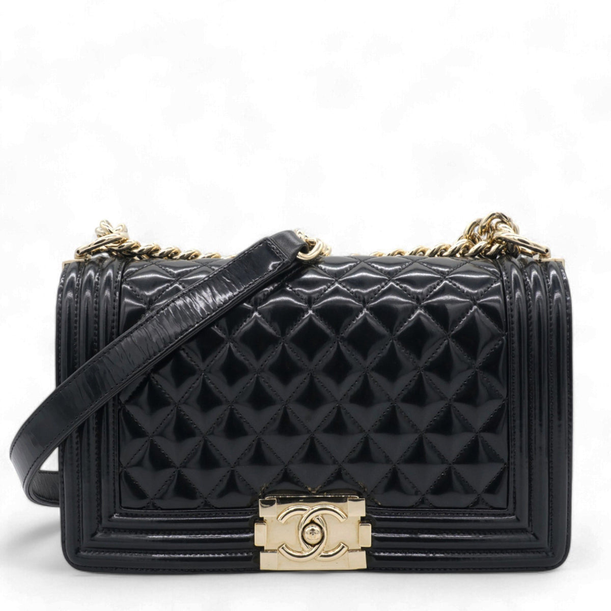 Chanel Patent Quilted Medium Boy Flap Black