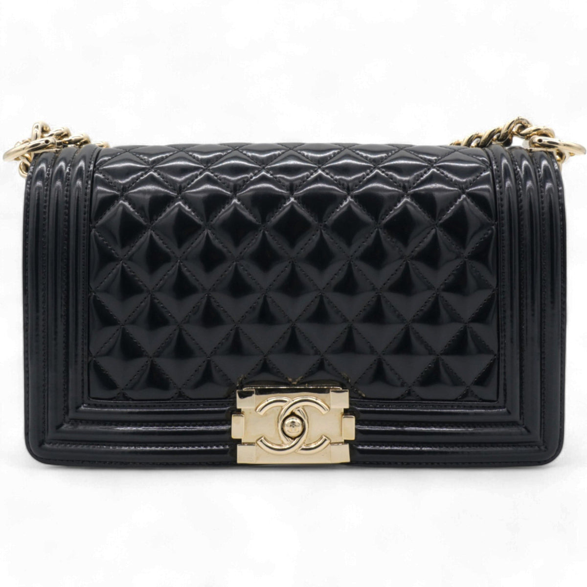 Chanel Patent Quilted Medium Boy Flap Black