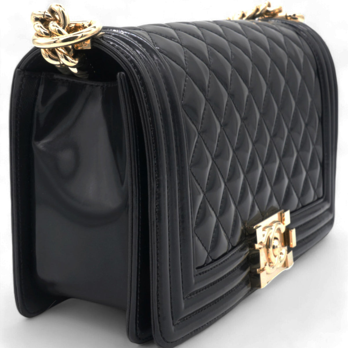 Chanel Patent Quilted Medium Boy Flap Black